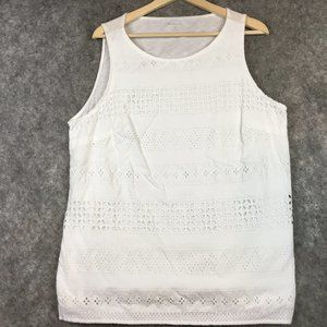 Kim Rogers Tank Top XL White Layering Lined Eyelet Pointelle Lace Look Slub Knit